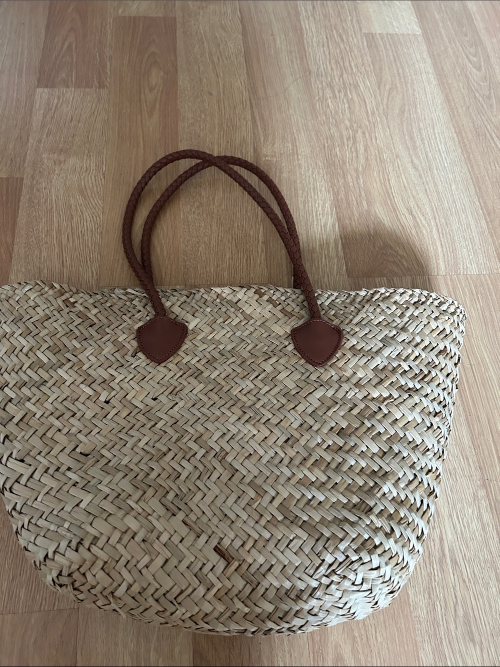 “Miu Miu” Straw Tote with Brown Faux Leather Handles - Picture 3 of 4